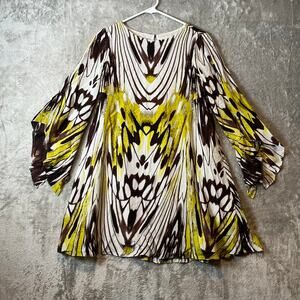 Leifsdottir Anthropologie Sarita Abstract Silk Chiffon Dress Witchy Slvs Lined 0